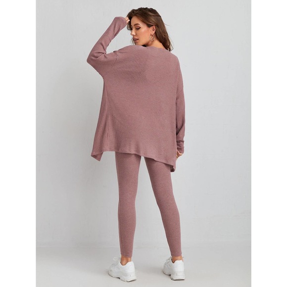 3 piece set: Waffle Knit Tank Top & Leggings & Coat cardigan tan gray - Picture 4 of 16